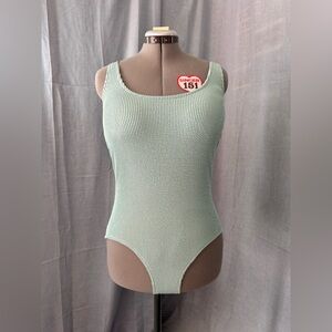 H&M Light Green Ribbed One Piece Swimsuit
